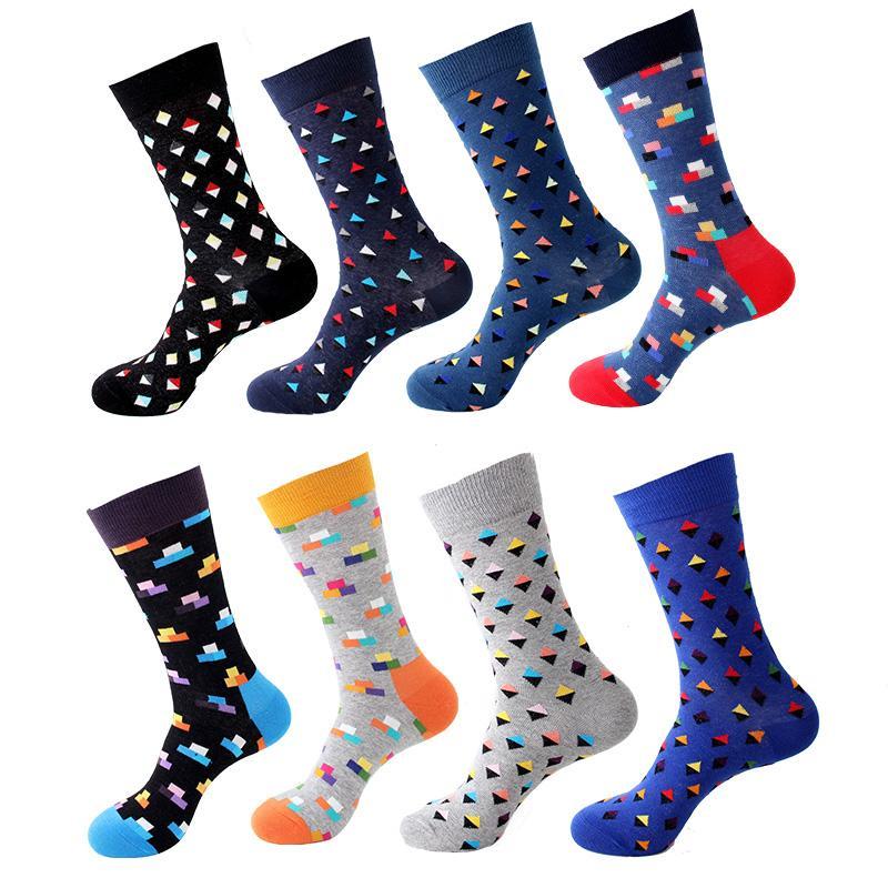 Amedoe Men's Colorful Diamond and Square Pattern Socks in a vibrant 8 pack, showcasing various colors and patterns.