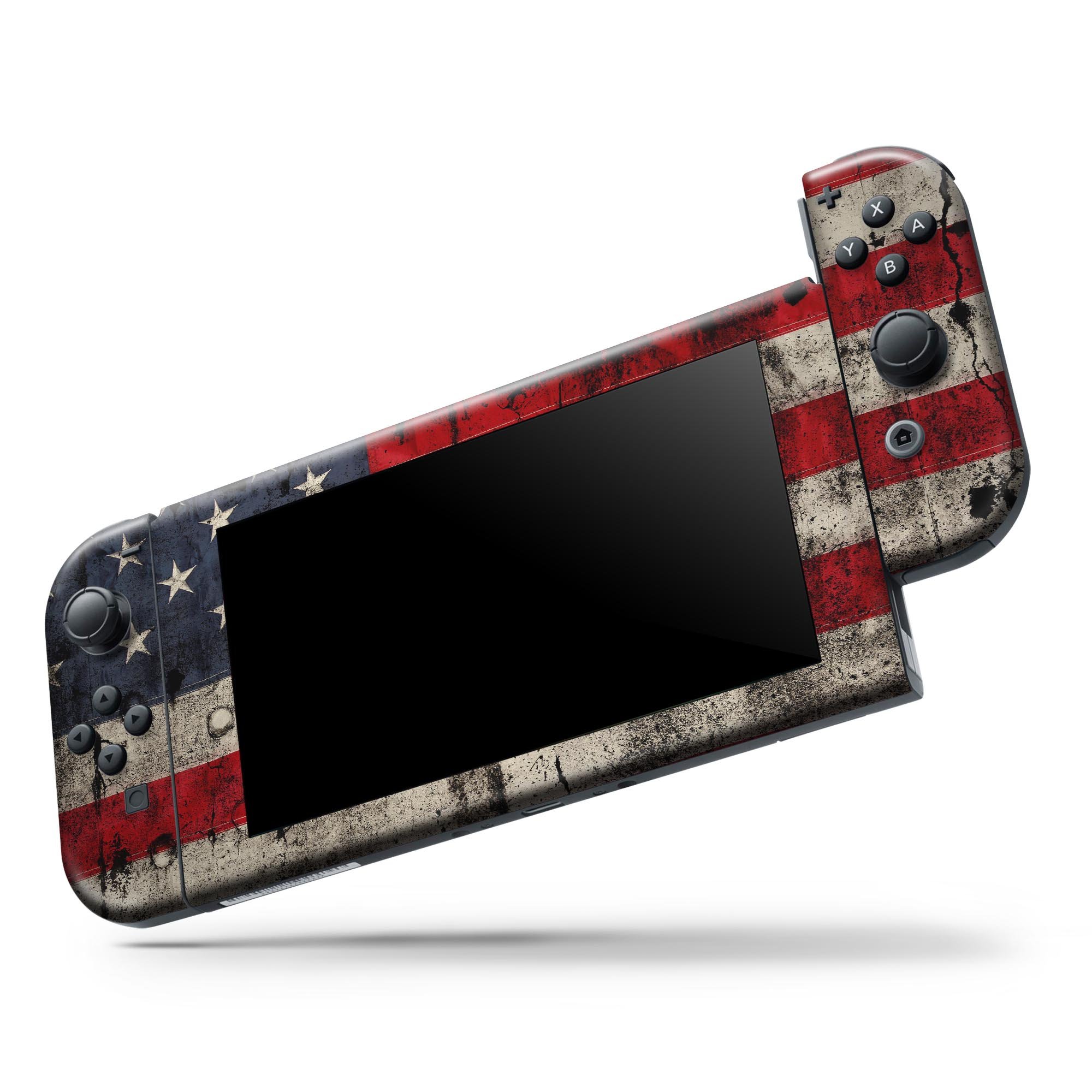 American Distressed Flag Panel skin decal wrap for Nintendo Switch, showcasing a vibrant design with a matte finish.