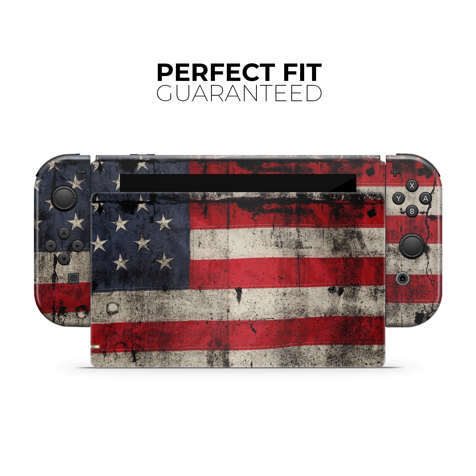 American Distressed Flag Panel skin decal wrap for Nintendo Switch, showcasing a vibrant design with a matte finish.