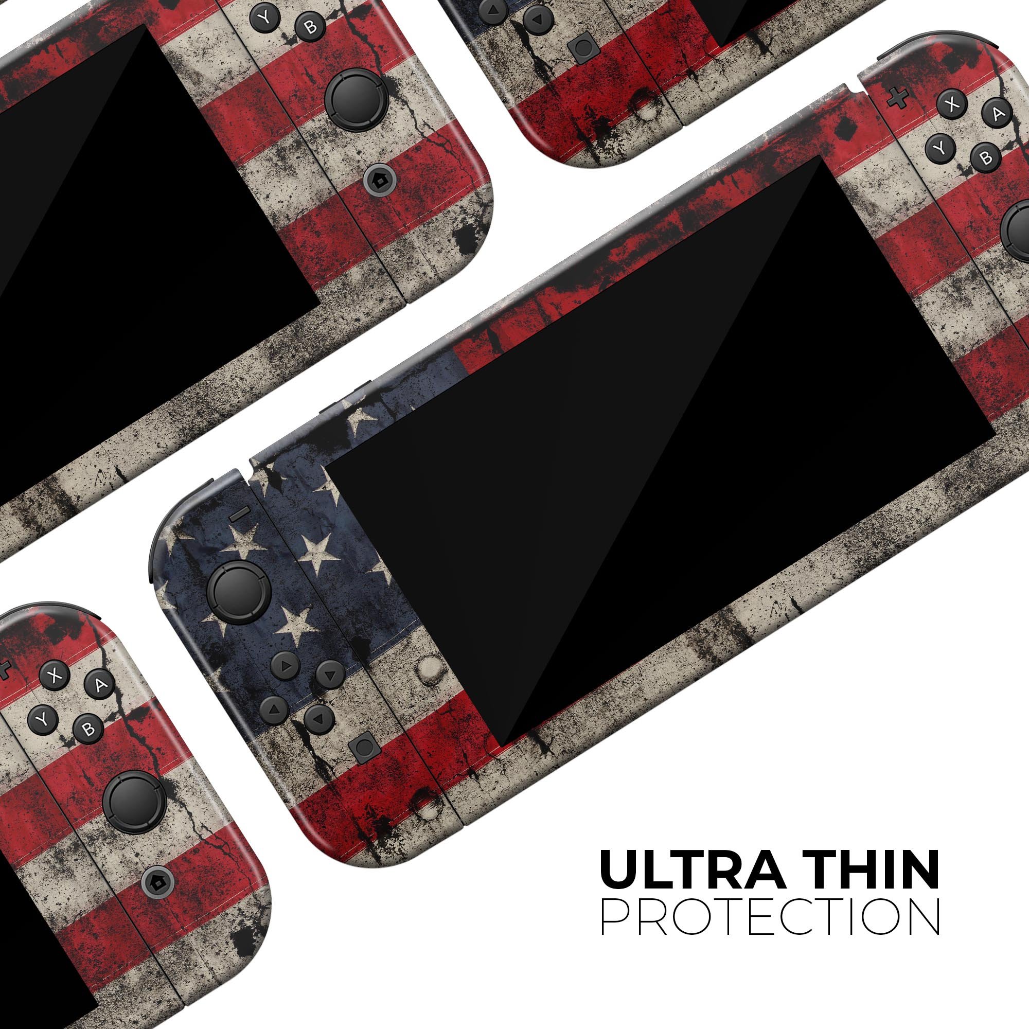 American Distressed Flag Panel skin decal wrap for Nintendo Switch, showcasing a vibrant design with a matte finish.