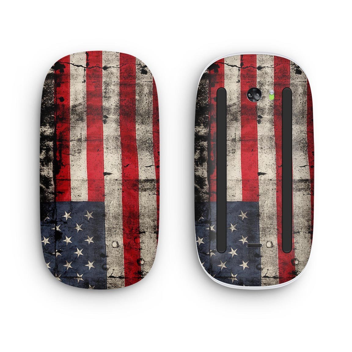 American Distressed Flag Panel skin decal wrap for Apple Magic Mouse, showcasing a vibrant design with a soft-touch matte finish.
