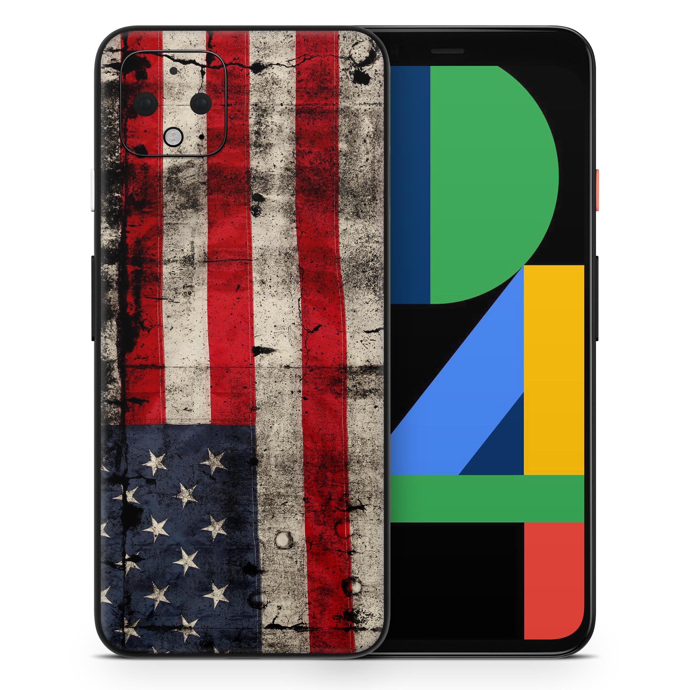 American Distressed Flag Panel skin decal wrap kit for Google Pixel, showcasing a vibrant flag design with a matte finish.