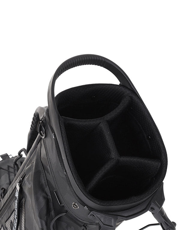 ANEW Golf Dark Camo Stand Bag in Black, showcasing its stylish design and lightweight structure.
