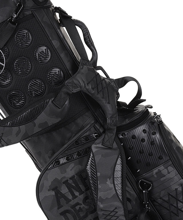 ANEW Golf Dark Camo Stand Bag in Black, showcasing its stylish design and lightweight structure.