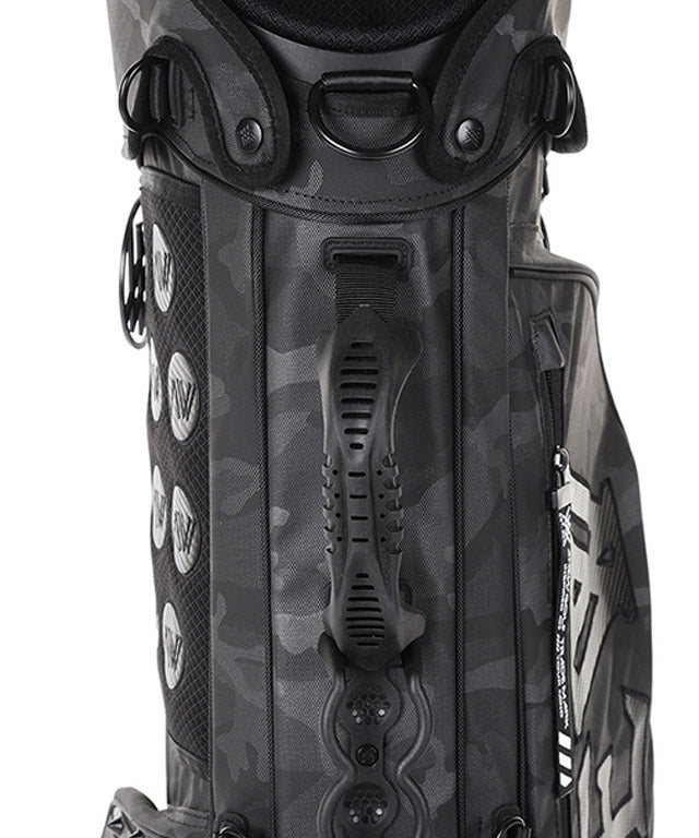 ANEW Golf Dark Camo Stand Bag in Black, showcasing its stylish design and lightweight structure.