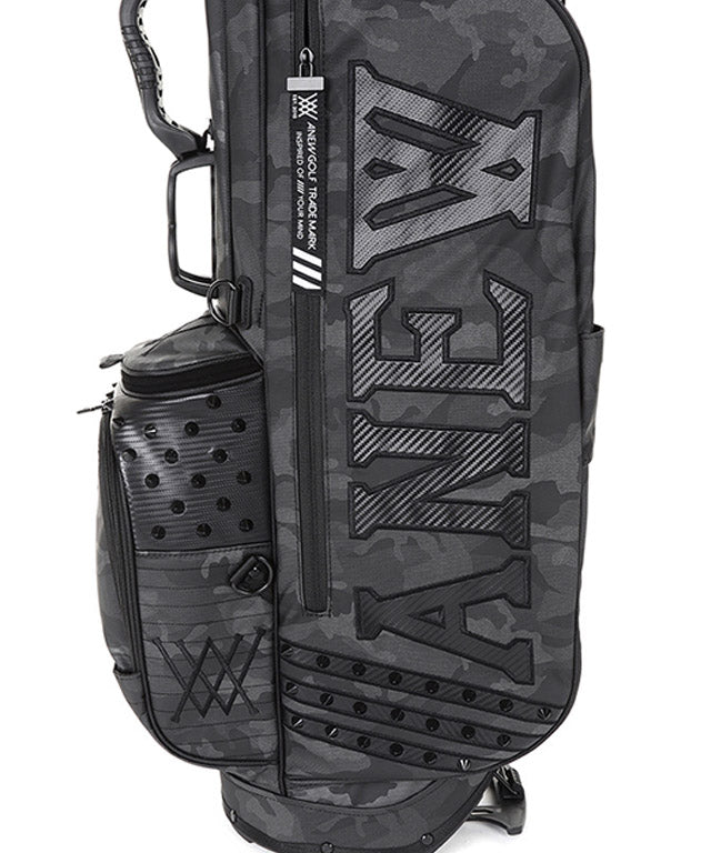 ANEW Golf Dark Camo Stand Bag in Black, showcasing its stylish design and lightweight structure.