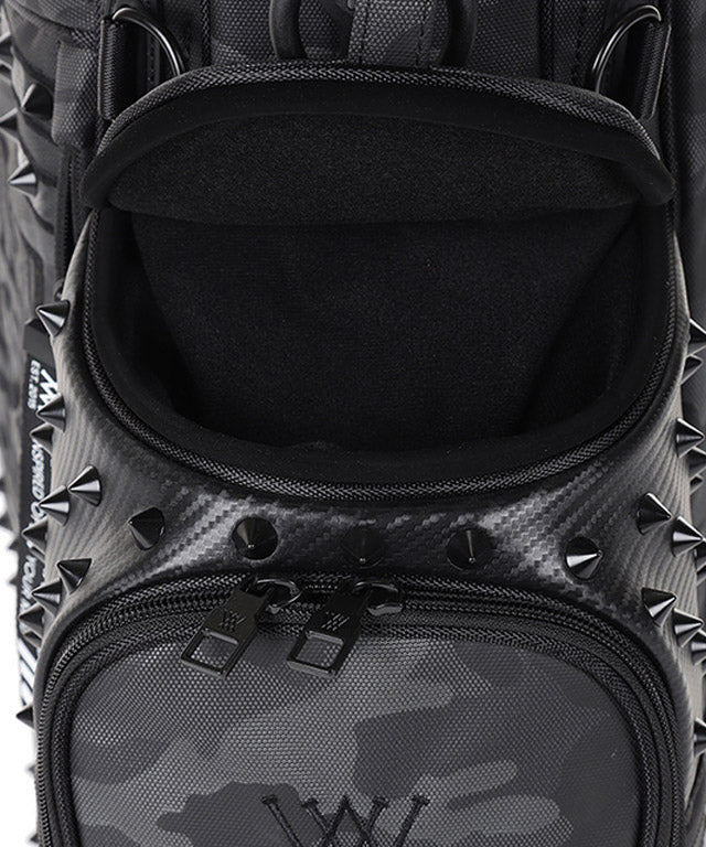 ANEW Golf Dark Camo Stand Bag in Black, showcasing its stylish design and lightweight structure.