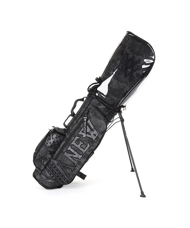 ANEW Golf Dark Camo Stand Bag in Black, showcasing its stylish design and lightweight structure.