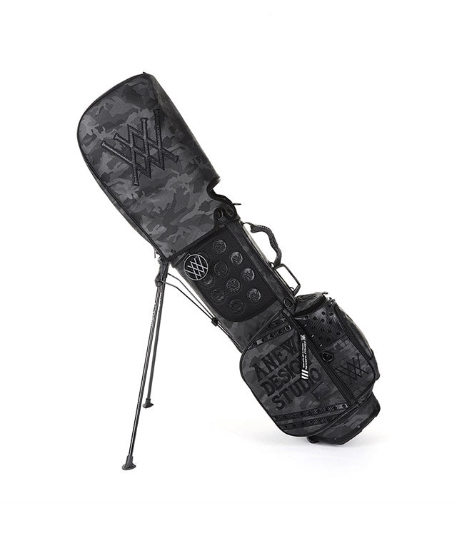 ANEW Golf Dark Camo Stand Bag in Black, showcasing its stylish design and lightweight structure.