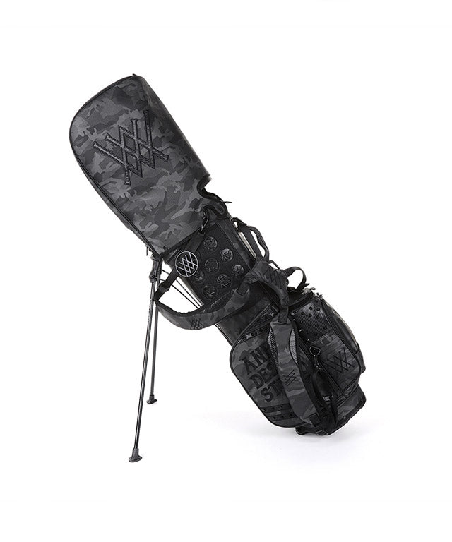 ANEW Golf Dark Camo Stand Bag in Black, showcasing its stylish design and lightweight structure.
