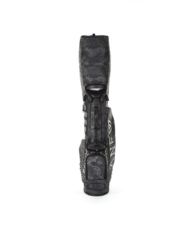 ANEW Golf Dark Camo Stand Bag in Black, showcasing its stylish design and lightweight structure.