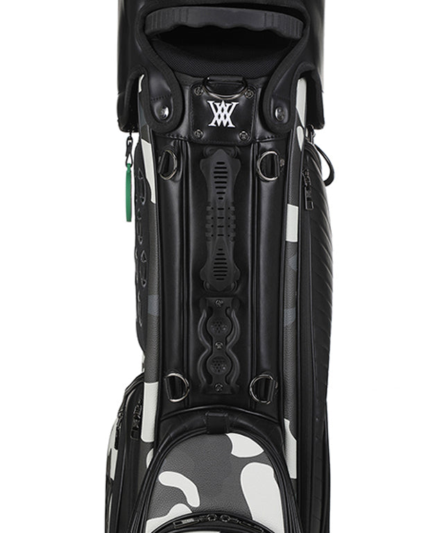 ANEW Golf Indie Camo Stand Bag in Black featuring stylish design and multiple storage pockets.