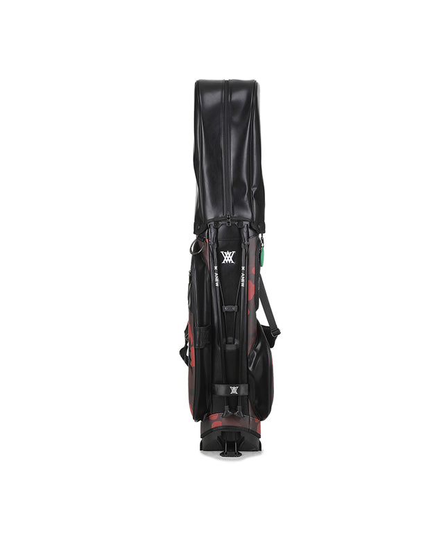 ANEW Golf Indie Camo Stand Bag in Red featuring a unique polar camo pattern and durable faux leather material.