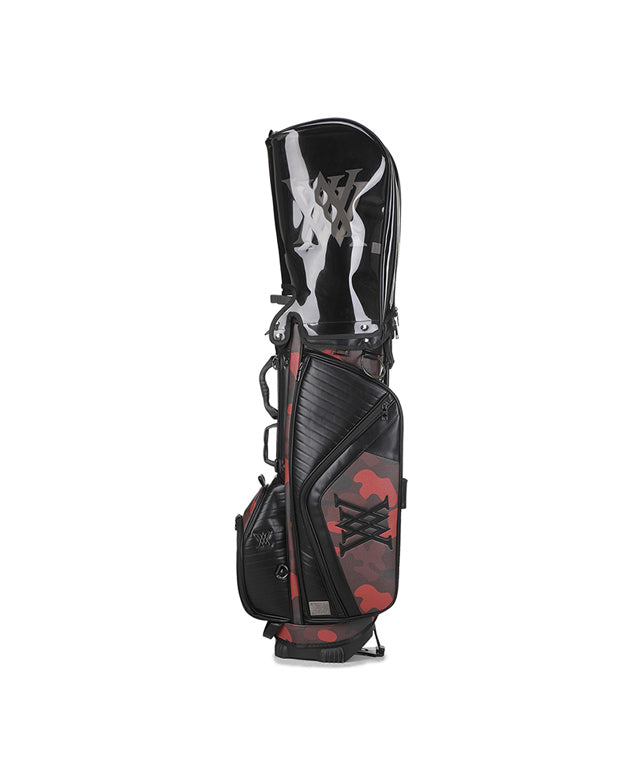 ANEW Golf Indie Camo Stand Bag in Red featuring a unique polar camo pattern and durable faux leather material.
