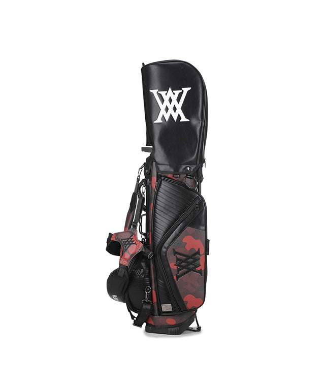 ANEW Golf Indie Camo Stand Bag in Red featuring a unique polar camo pattern and durable faux leather material.