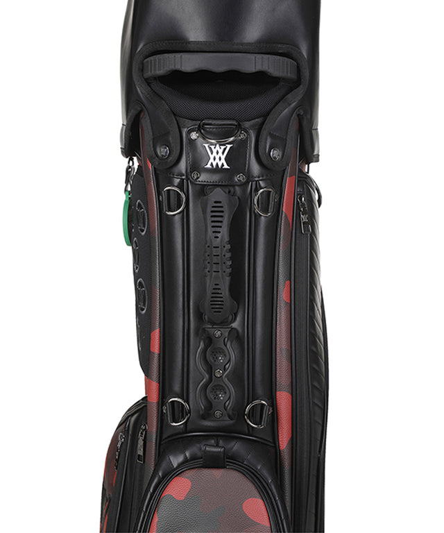 ANEW Golf Indie Camo Stand Bag in Red featuring a unique polar camo pattern and durable faux leather material.