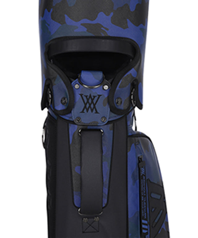 ANEW Golf Shining Camo Stand Bag in Blue, showcasing its stylish design and durable synthetic leather material.