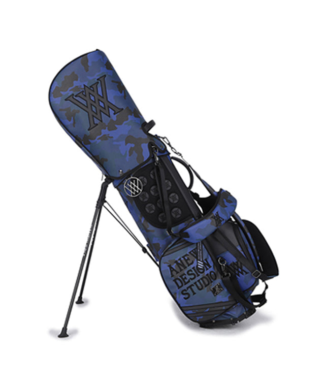 ANEW Golf Shining Camo Stand Bag in Blue, showcasing its stylish design and durable synthetic leather material.