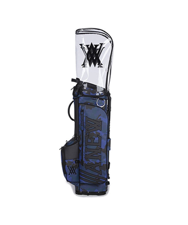 ANEW Golf Shining Camo Stand Bag in Blue, showcasing its stylish design and durable synthetic leather material.