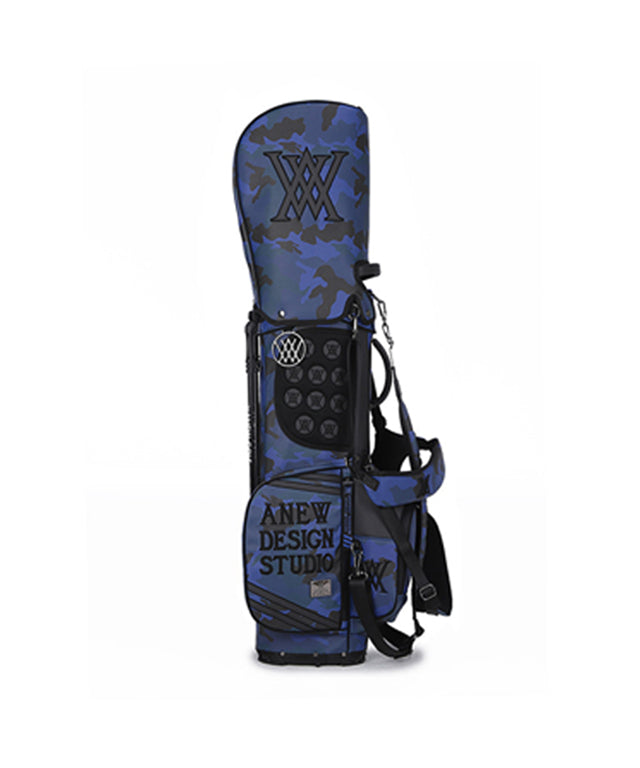 ANEW Golf Shining Camo Stand Bag in Blue, showcasing its stylish design and durable synthetic leather material.