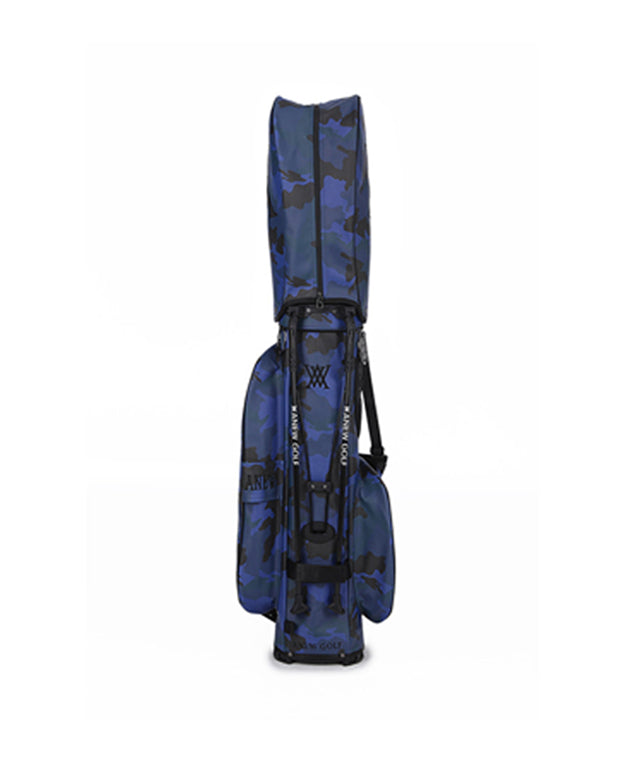 ANEW Golf Shining Camo Stand Bag in Blue, showcasing its stylish design and durable synthetic leather material.