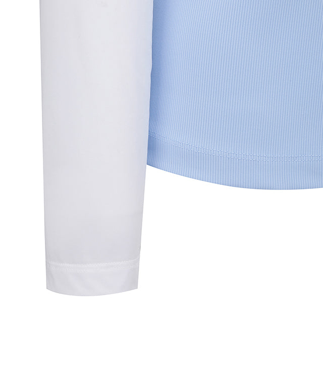 ANEW Golf W Triangle Mesh Block Long T-Shirt in S/Blue, featuring a slim fit, mesh detailing, and padded cooling sleeves.