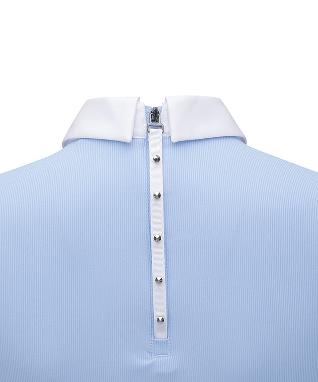 ANEW Golf W Triangle Mesh Block Long T-Shirt in S/Blue, featuring a slim fit, mesh detailing, and padded cooling sleeves.