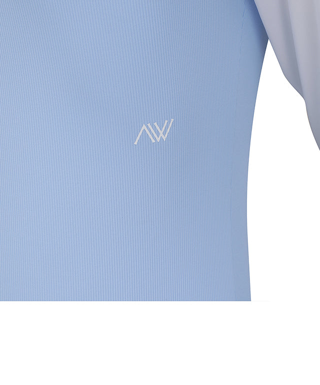 ANEW Golf W Triangle Mesh Block Long T-Shirt in S/Blue, featuring a slim fit, mesh detailing, and padded cooling sleeves.