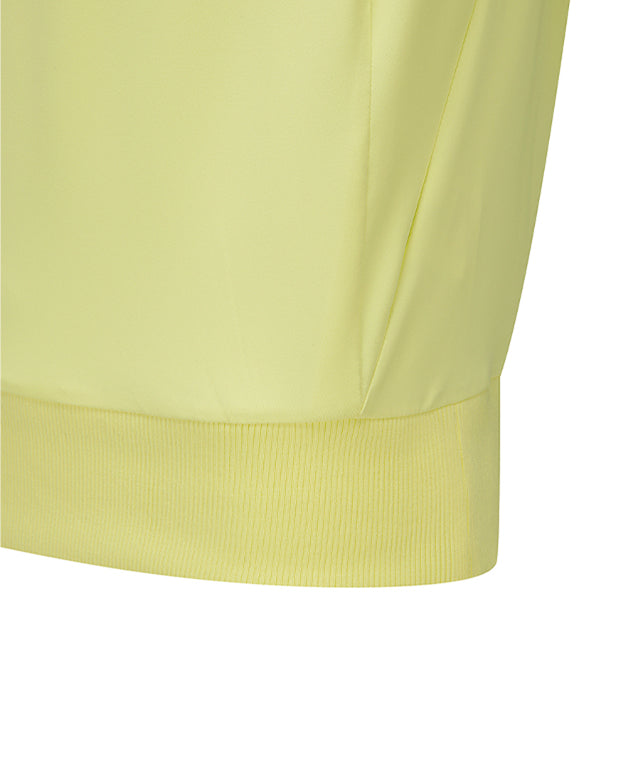 Yellow ANEW Golf Women's Beads Point Crop Short Sleeve T-Shirt with unique bead design and adjustable sleeves.