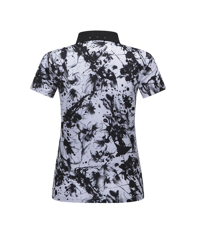 ANEW Golf Women Flower Pattern Short T-Shirt in White featuring floral design and comfortable fit.