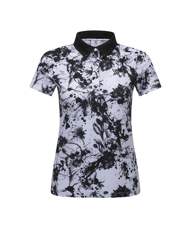 ANEW Golf Women Flower Pattern Short T-Shirt in White featuring floral design and comfortable fit.