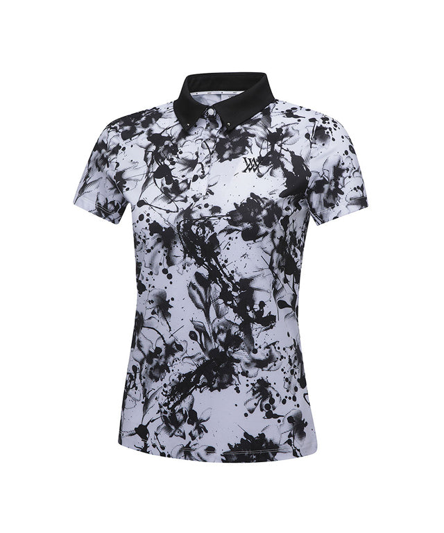 ANEW Golf Women Flower Pattern Short T-Shirt in White featuring floral design and comfortable fit.