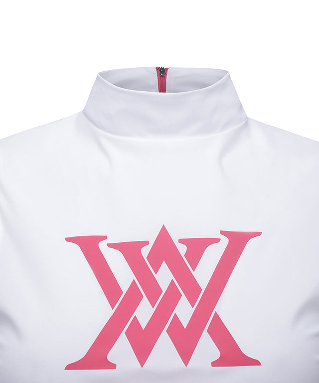 ANEW Golf Women's Front Logo Point Sleeveless T-shirt in White, featuring a high neck design and logo detail.