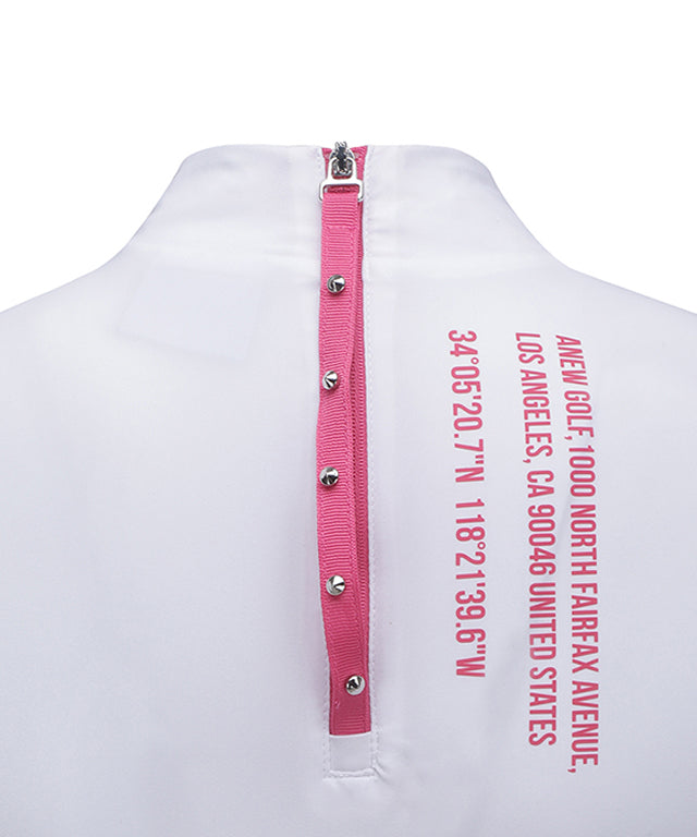 ANEW Golf Women's Front Logo Point Sleeveless T-shirt in White, featuring a high neck design and logo detail.