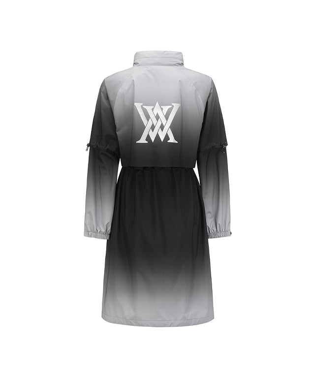 ANEW Golf Women's Gradation Long Rain Jacket in Black, featuring detachable sleeves and a stylish design.