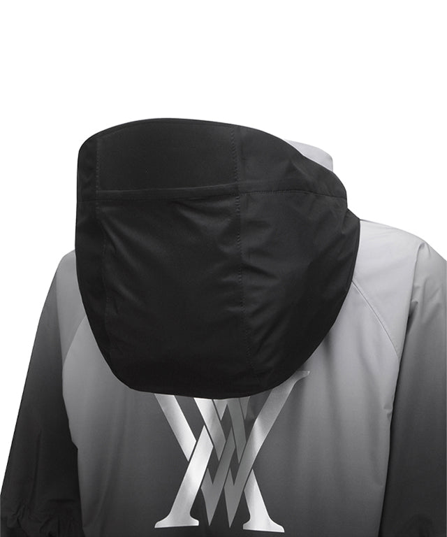 ANEW Golf Women's Gradation Long Rain Jacket in Black, featuring detachable sleeves and a stylish design.