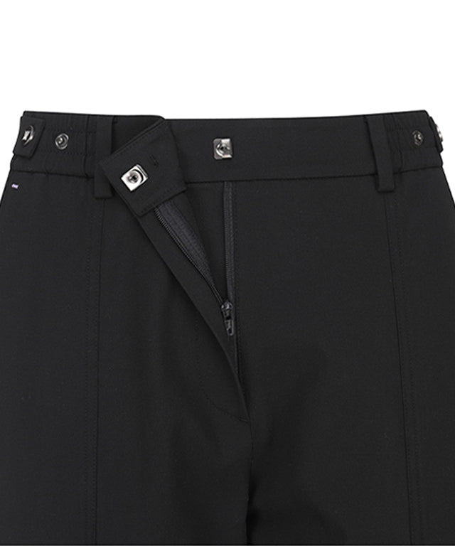 Women Incision Pocket Jogger Long Pants in black with unique incision pocket design and adjustable waistband.
