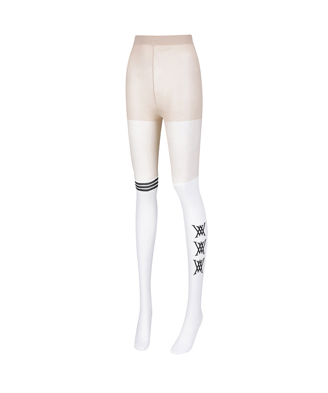 ANEW Golf Women Triple Logo Color Block Stockings in White, featuring a stylish design with triple logo prints and knee-high fit.