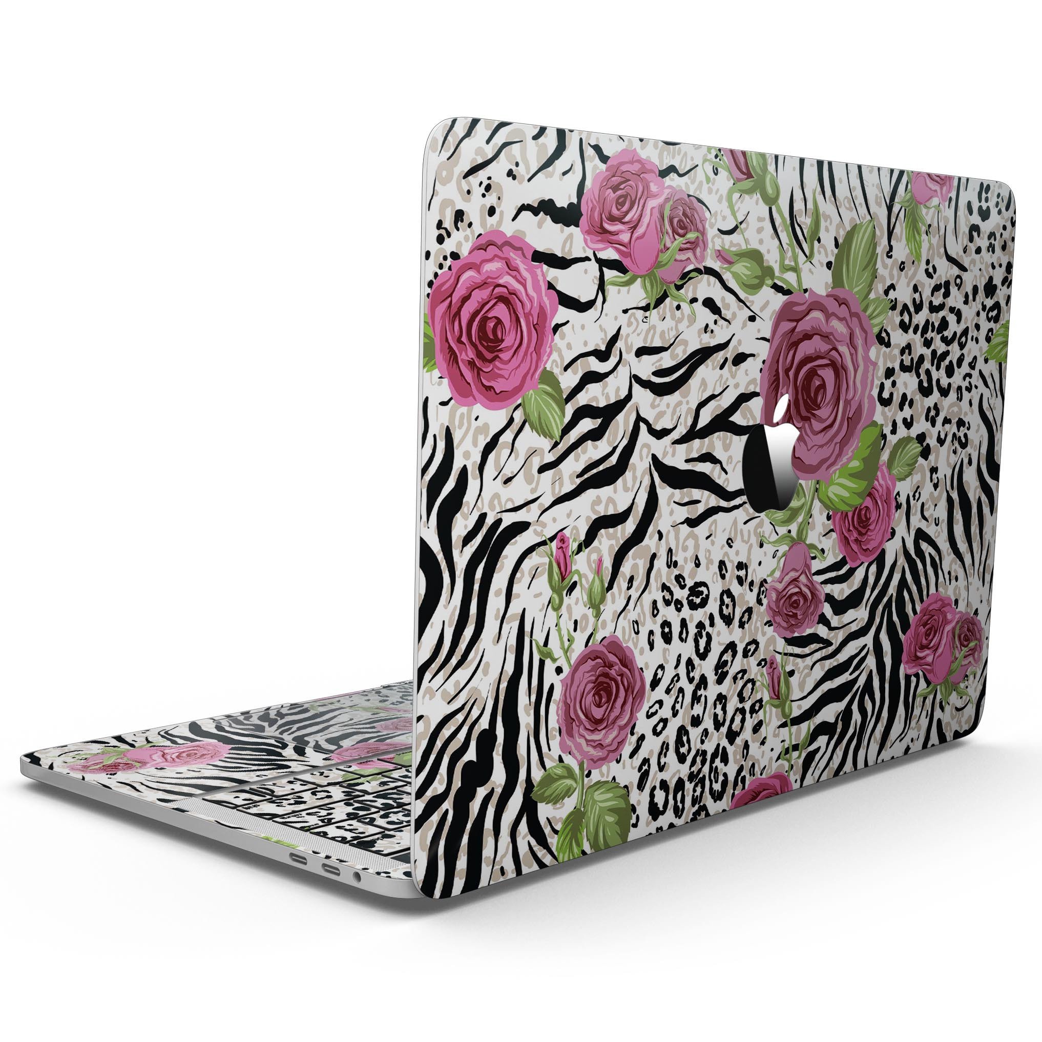 Animal Vibe Floral skin kit for 13" MacBook Pro without Touch Bar, showcasing vibrant floral design on premium vinyl.