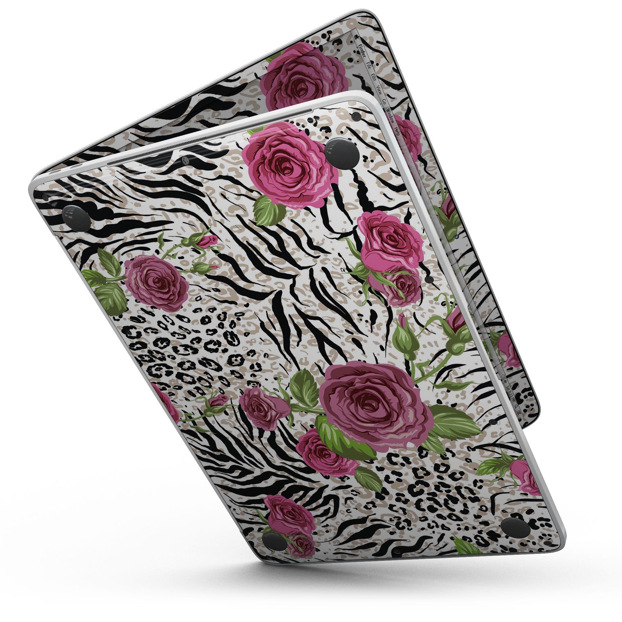 Animal Vibe Floral skin kit for 13" MacBook Pro without Touch Bar, showcasing vibrant floral design on premium vinyl.