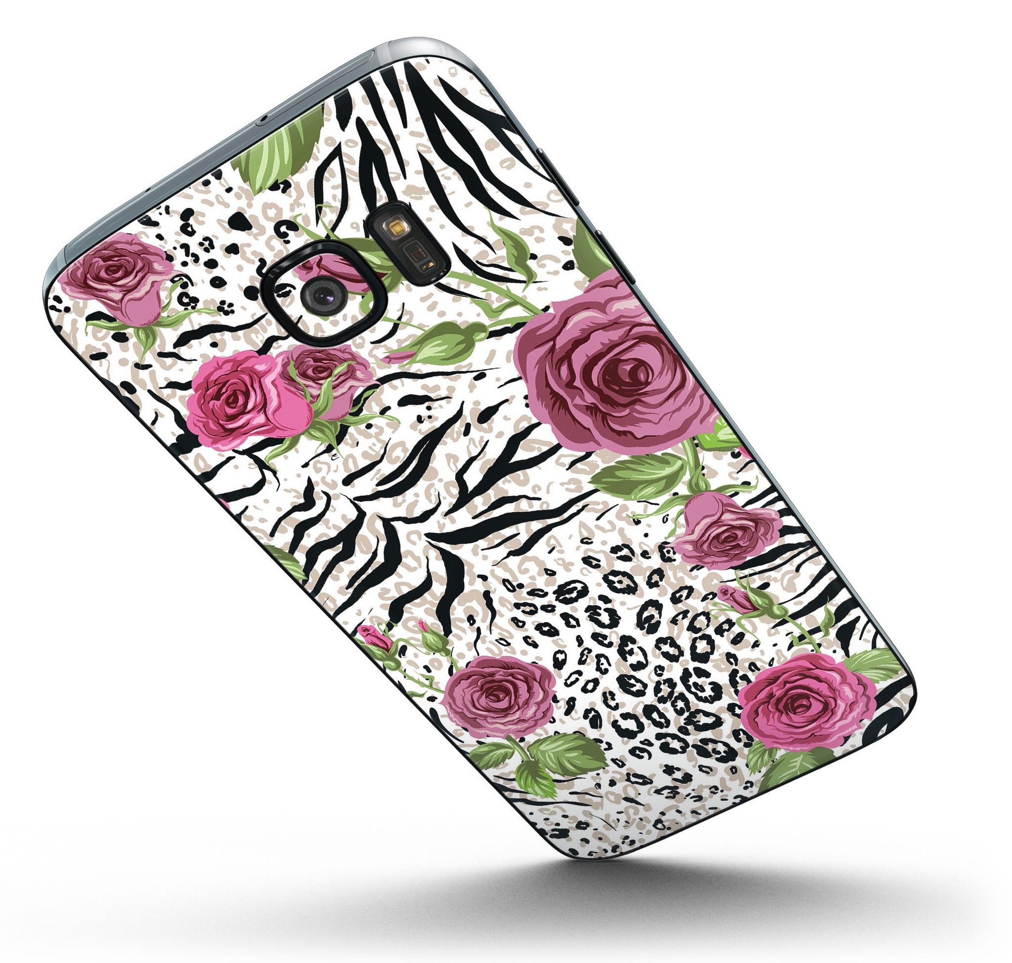 Animal Vibe Floral Full Body Skin-Kit for Samsung Galaxy S7, showcasing vibrant floral design and premium vinyl material.