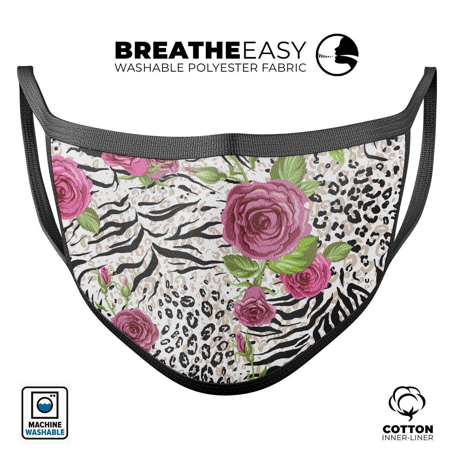 Animal Vibe Floral mouth cover made of cotton, featuring a vibrant floral design, adjustable ear loops, and a comfortable fit for daily use.