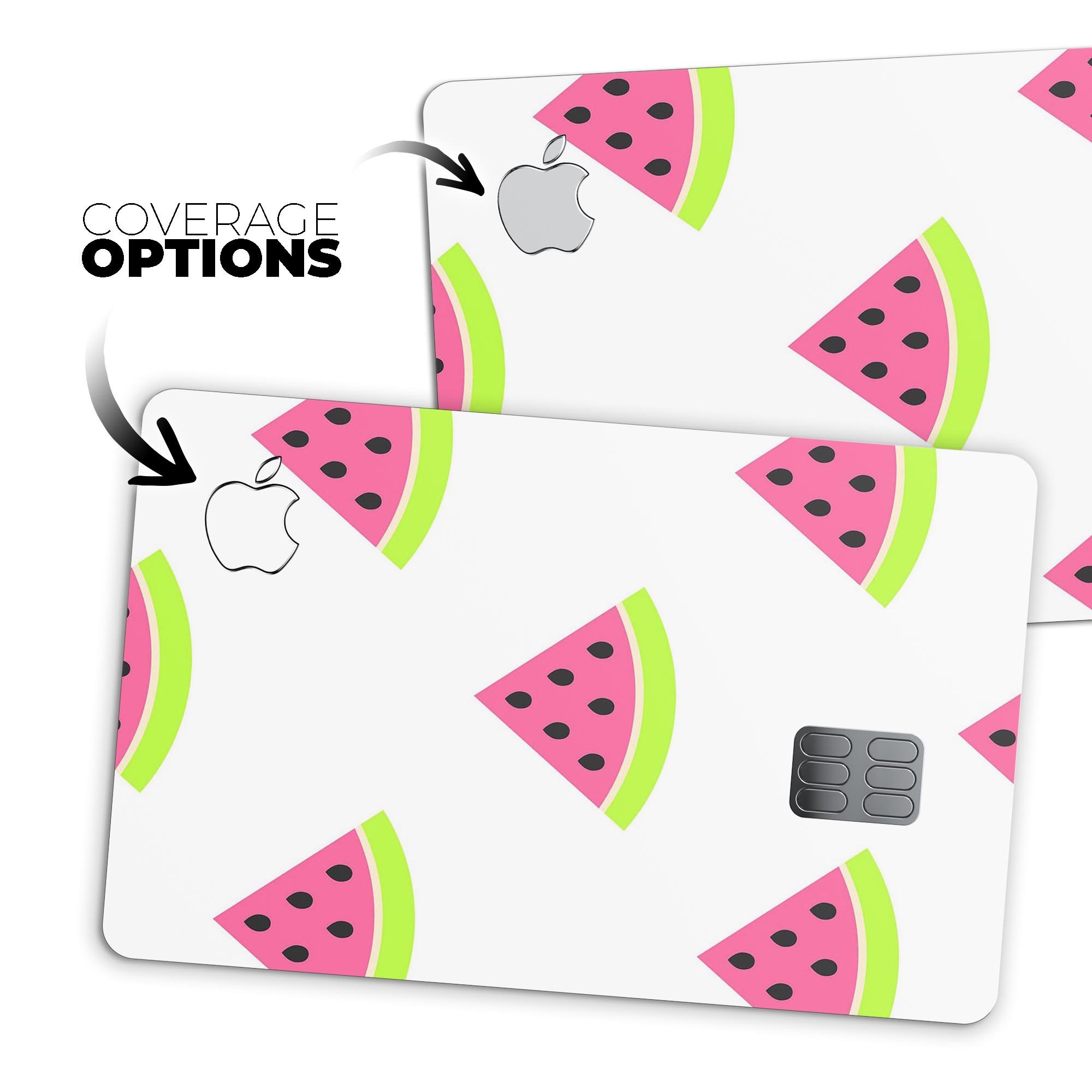 Animated Watermelon Pattern decal skin for Apple Card, showcasing vibrant colors and a protective design.