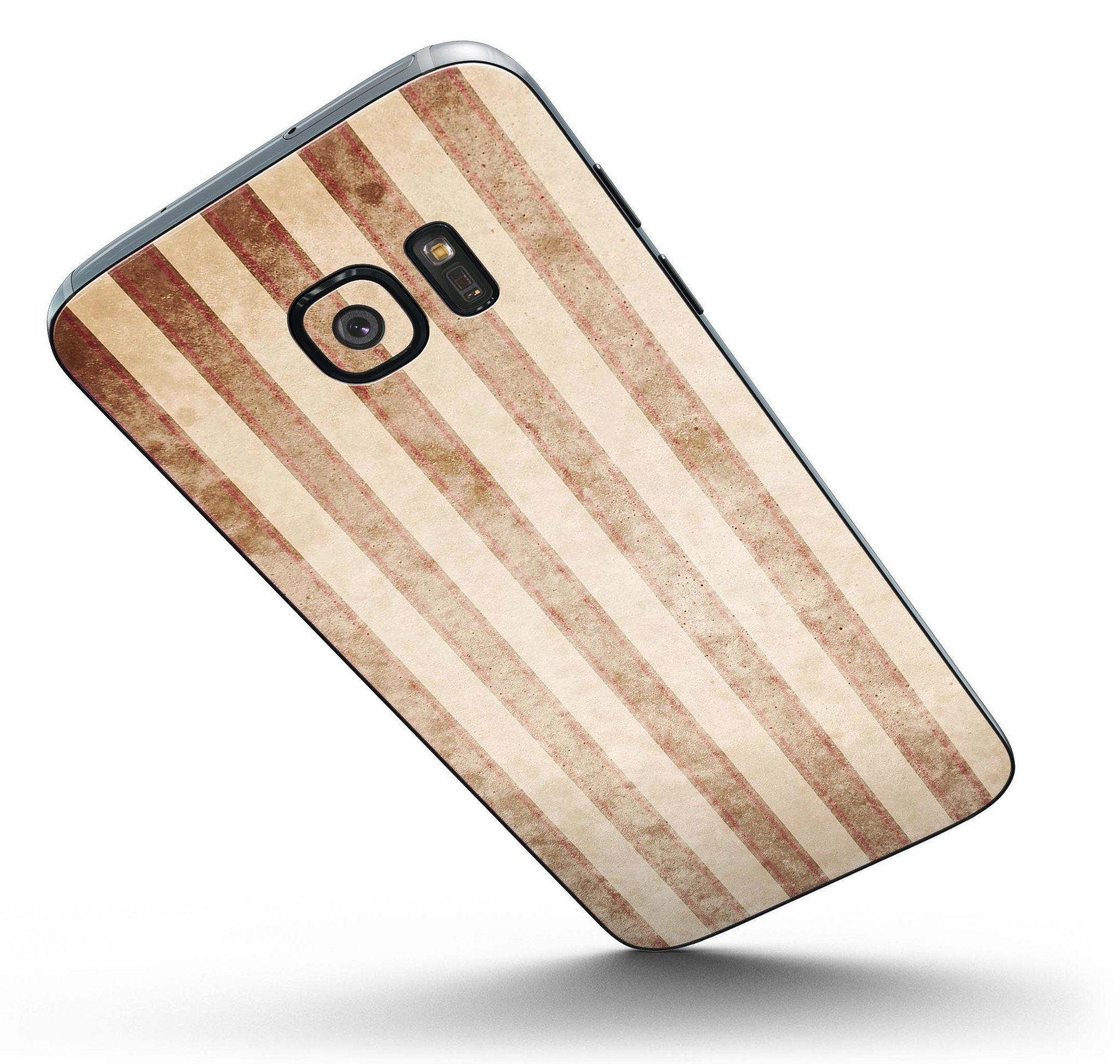Antique Brown and White Vertical Stripes Skin-Kit for Samsung Galaxy S7/S7 Edge, showcasing full-body coverage and stylish design.
