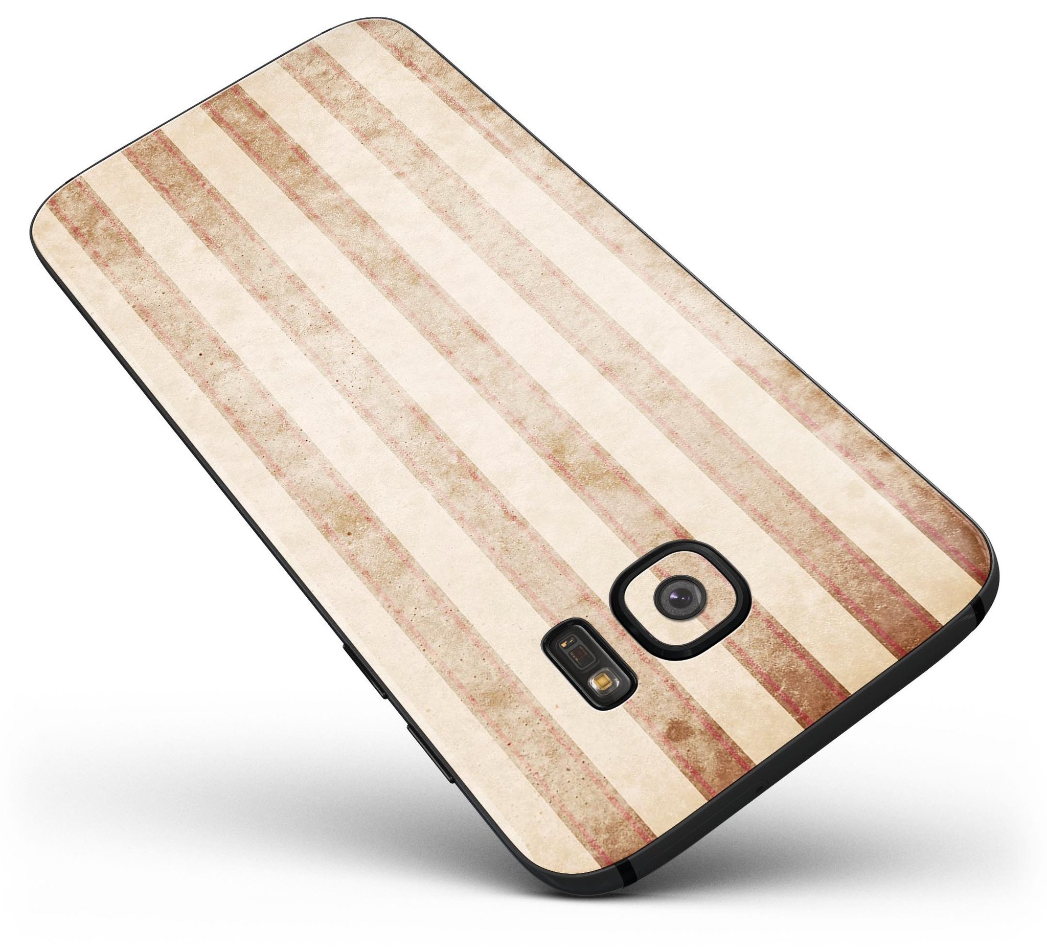 Antique Brown and White Vertical Stripes Skin-Kit for Samsung Galaxy S7/S7 Edge, showcasing full-body coverage and stylish design.