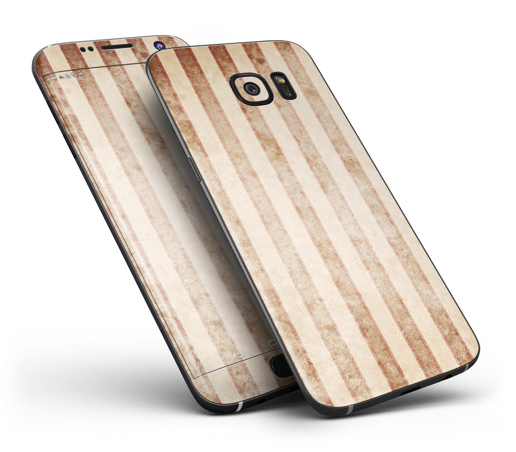 Antique Brown and White Vertical Stripes Skin-Kit for Samsung Galaxy S7/S7 Edge, showcasing full-body coverage and stylish design.