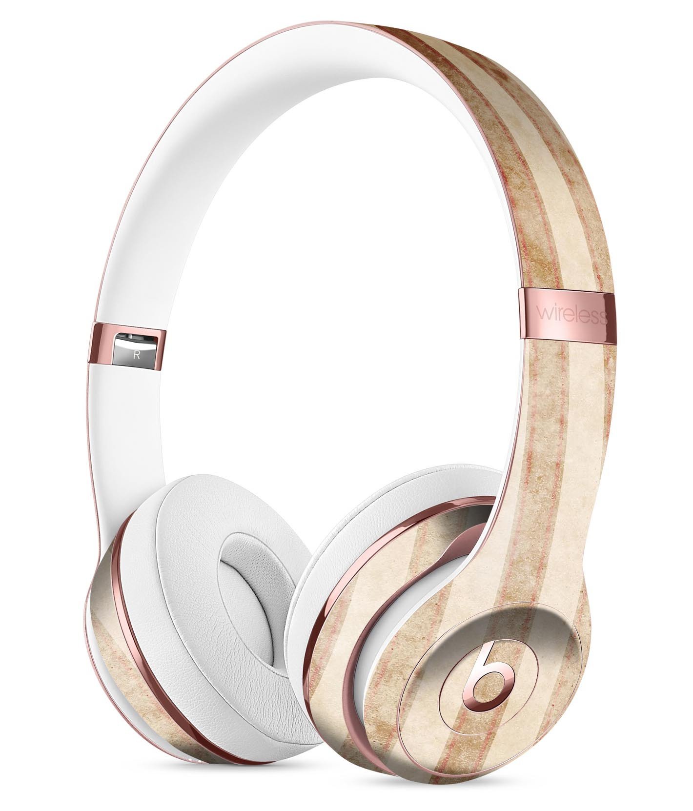 Antique Brown and White Vertical Stripes Skin Kit for Beats by Dre Solo 3 Wireless Headphones, showcasing a stylish design.