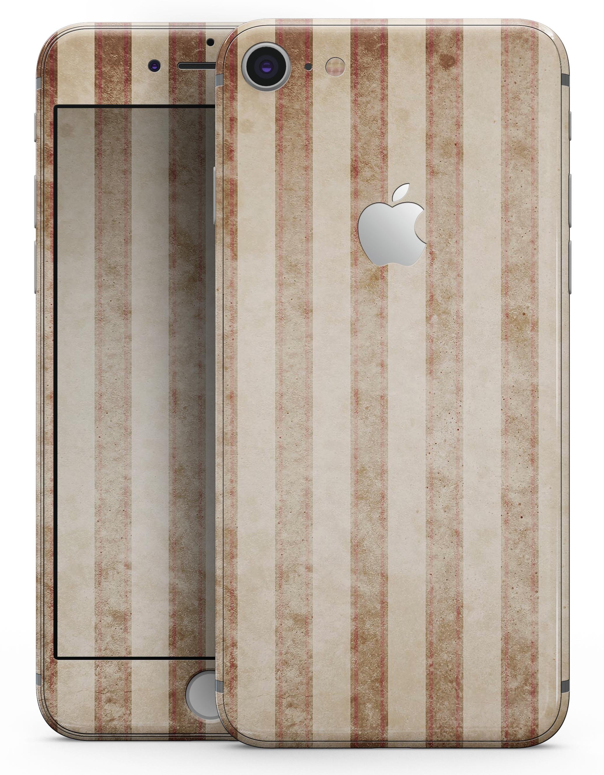 Antique brown and white vertical stripes skin for iPhone 8, showcasing a stylish design that enhances device appearance.