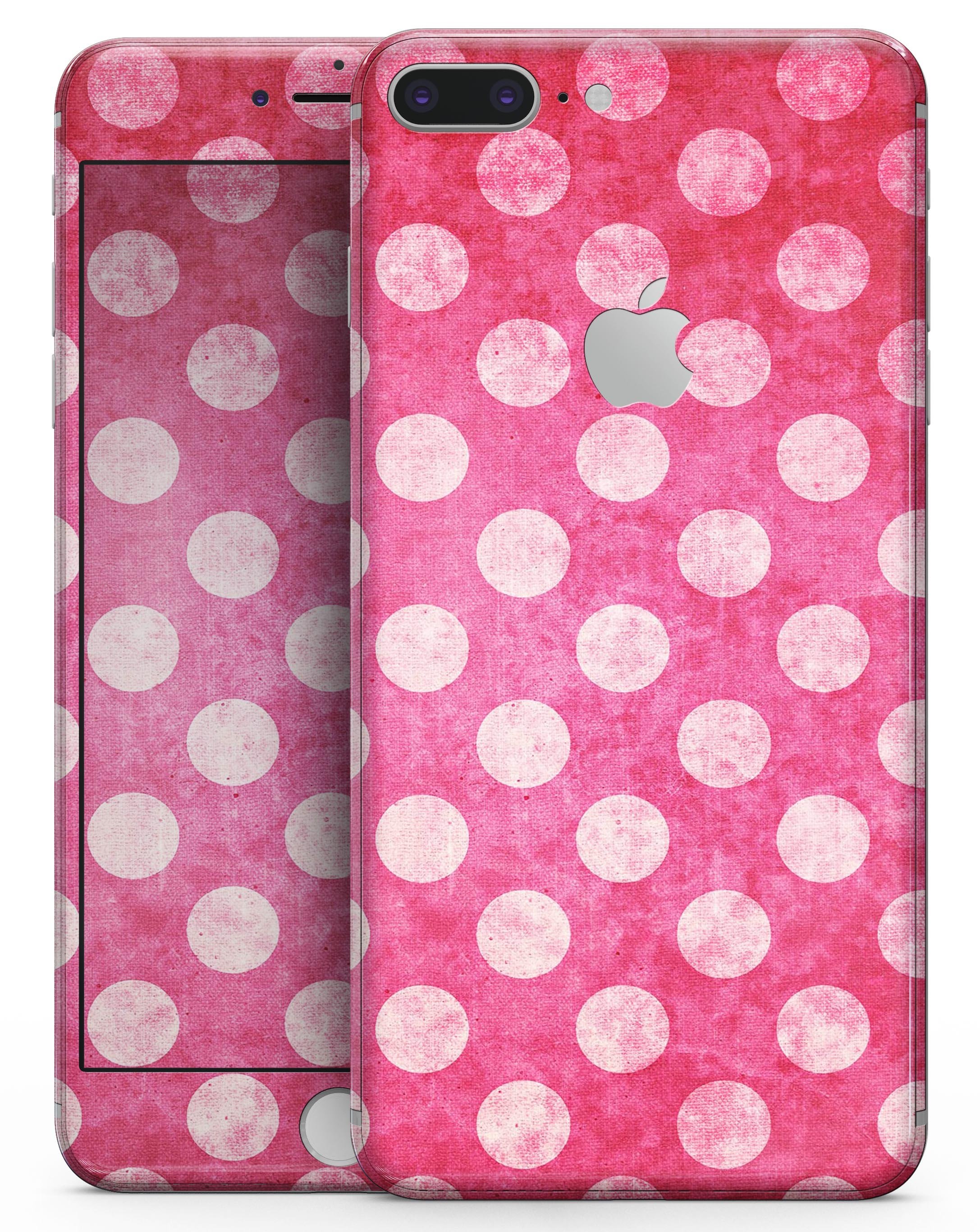 Antique magenta and pink polkadotted skin for iPhone 8 and 8 Plus, showcasing vibrant colors and stylish design.