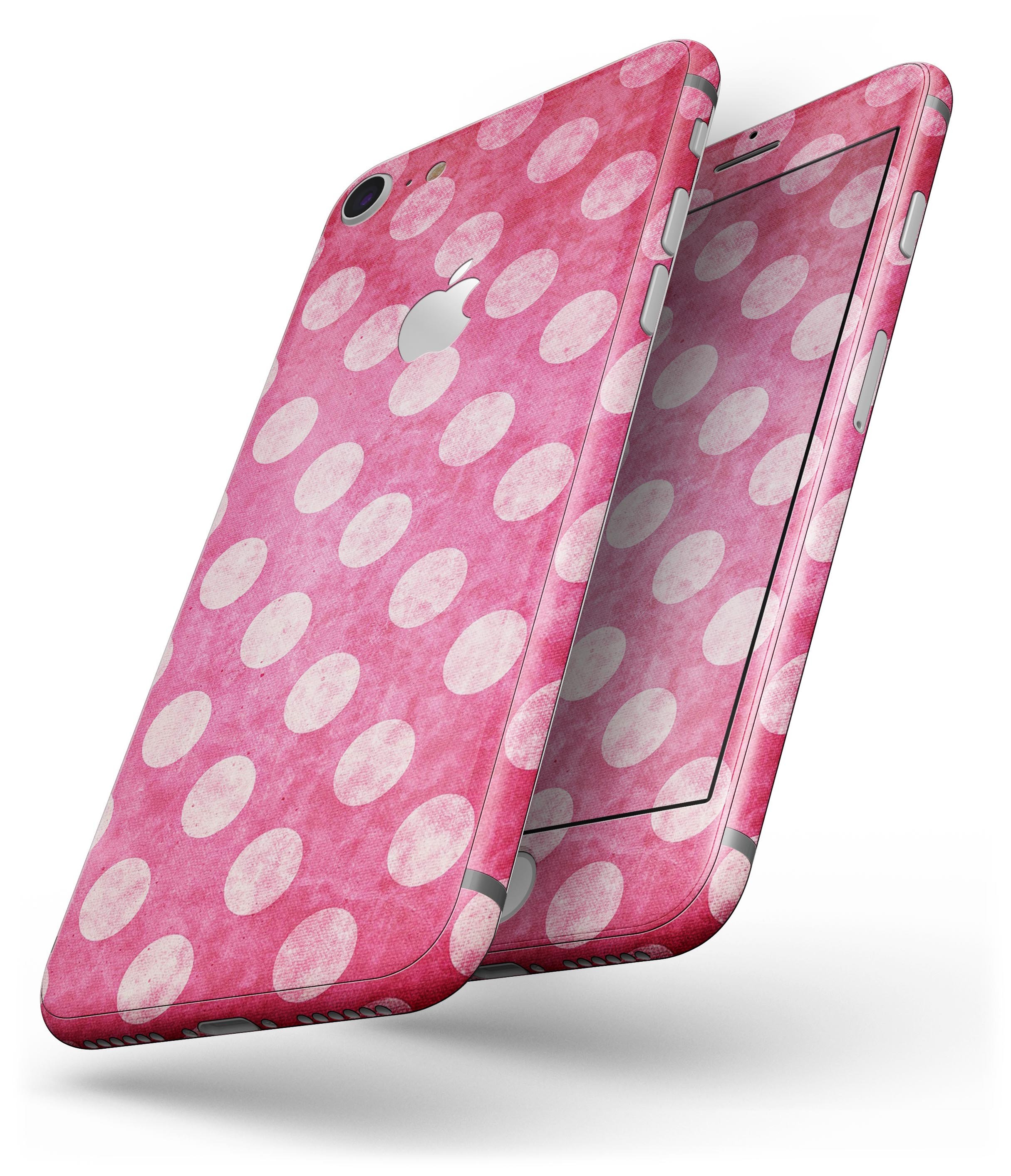 Antique magenta and pink polkadotted skin for iPhone 8 and 8 Plus, showcasing vibrant colors and stylish design.